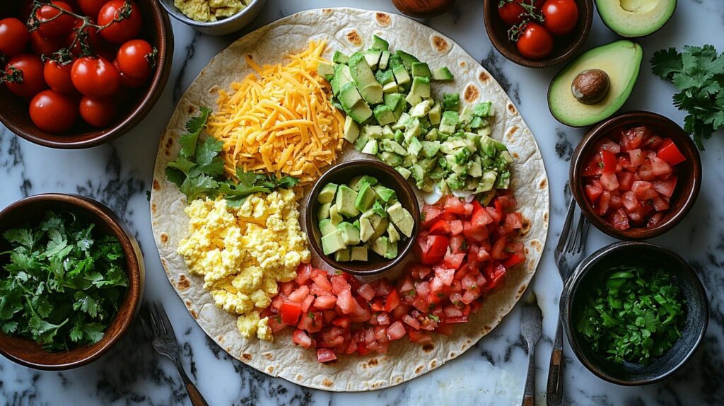 A top down view of a breakfast burrito (1) Are breakfast burritos healthy?