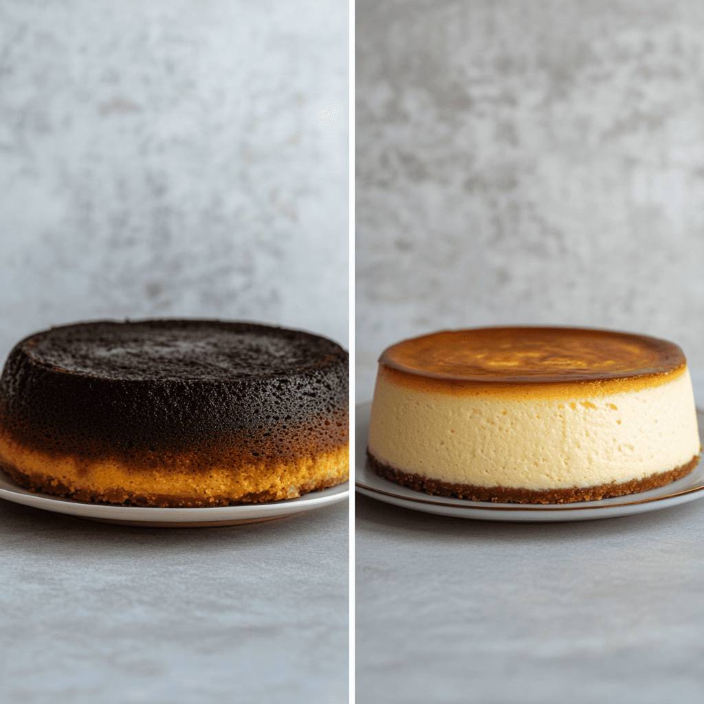 Basque and San Sebastian cheesecakes side-by-side.