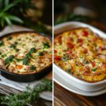 A frittata and a breakfast casserole side by side.