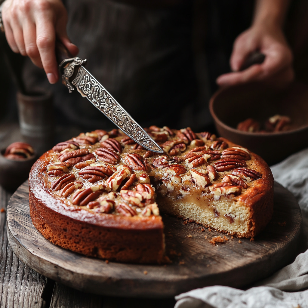 How do you keep pecans from sinking in a cake