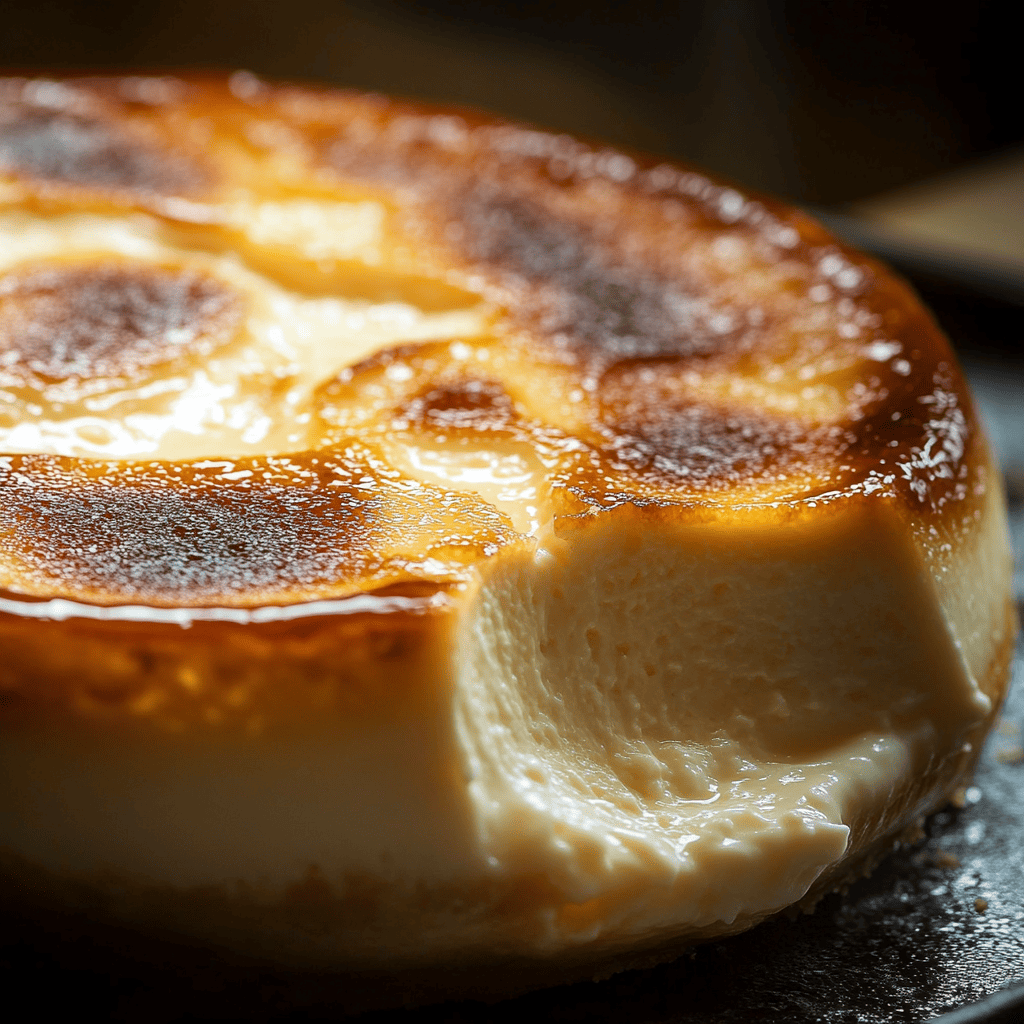 San Sebastian cheesecake with a burnt top.