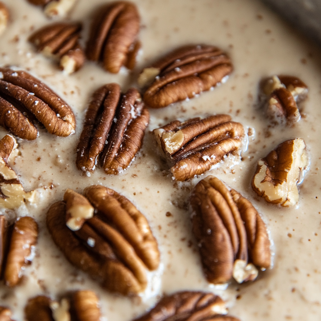  cake showing pecans suspended perfectly