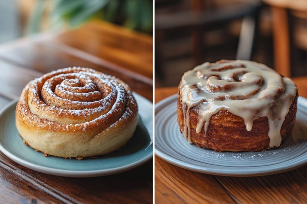 Comparison of a cinnamon bun and a cinnamon roll.