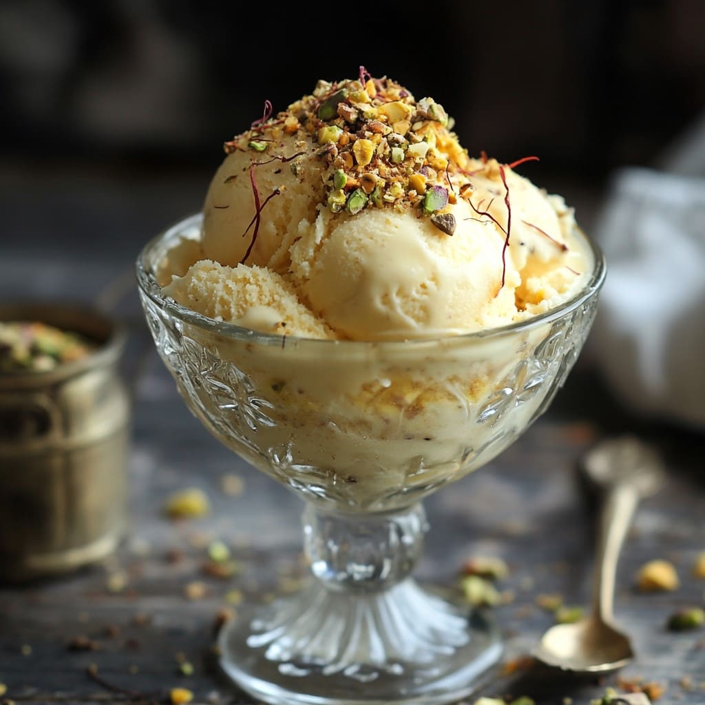 Which is the rarest ice cream in the world? Saffron and honey ice cream topped with pistachio crumble.