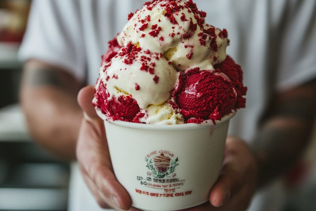 Scoop of red velvet cake ice cream