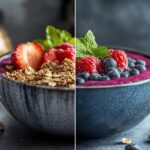 Side-by-side comparison of a smoothie bowl and an acai bowl with toppings.